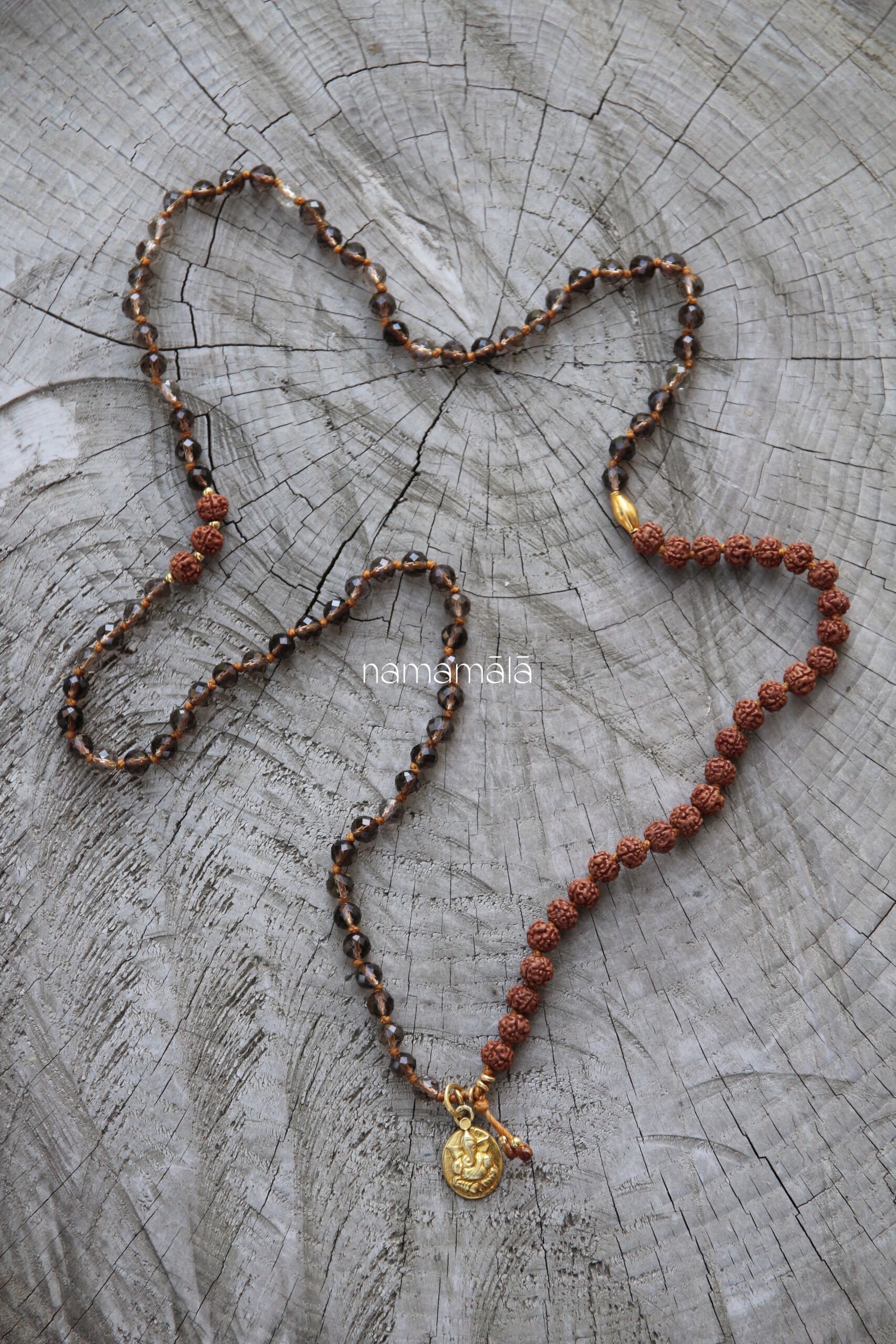 japamala-quarzo-fumè-rudraksha-namamala 108 Radici - immagine 1