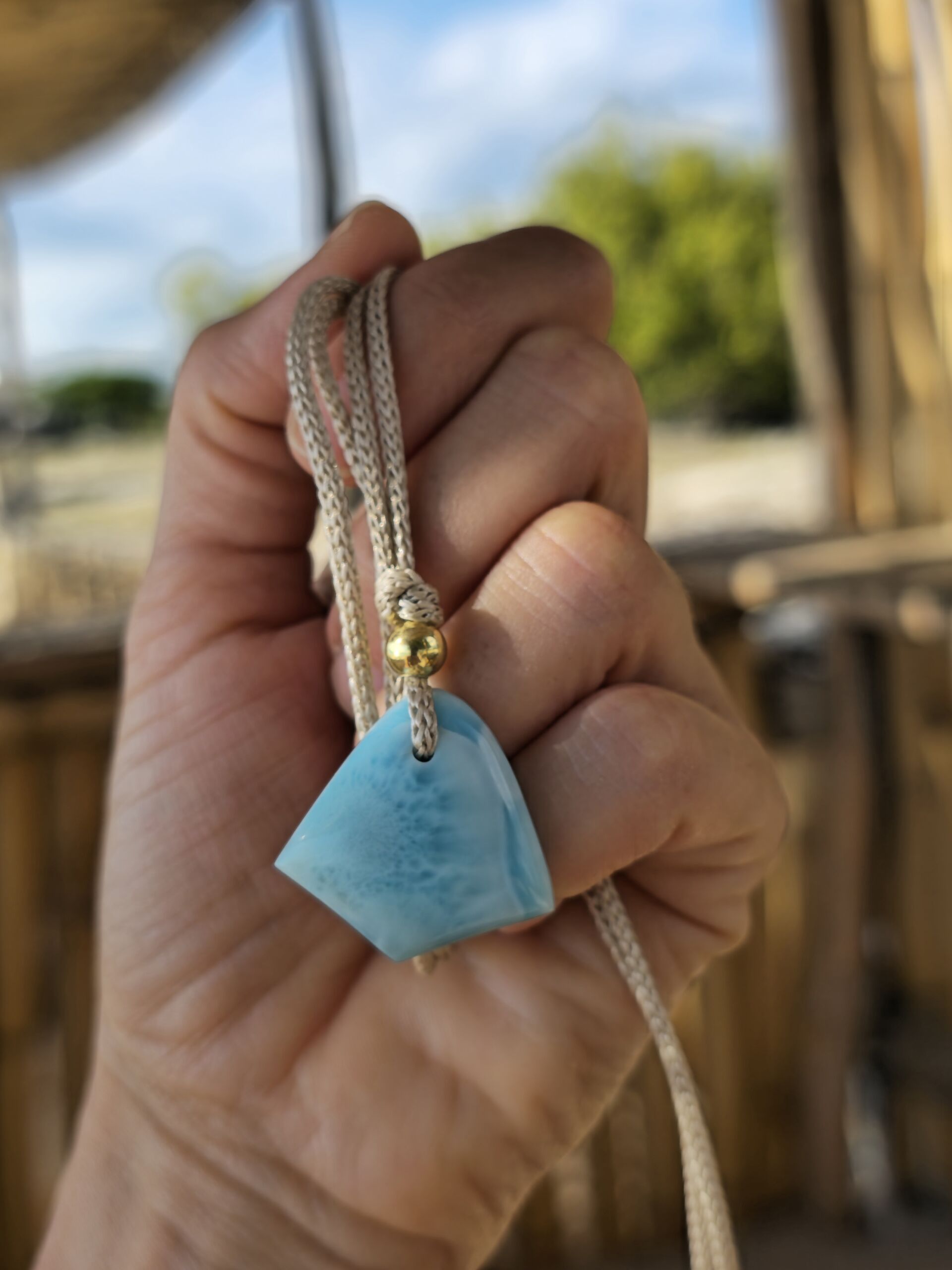 Pendente Larimar #25s ** Esempio montatura cordino - immagine 4