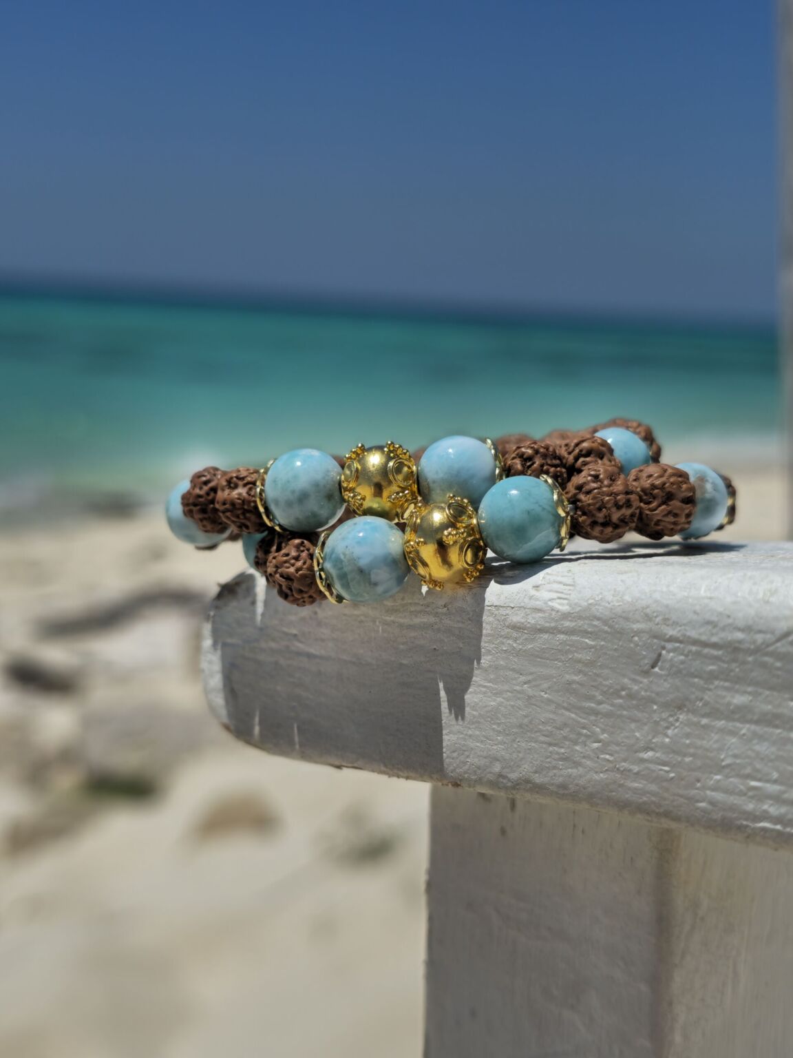 bracciale larimar rudraksha
