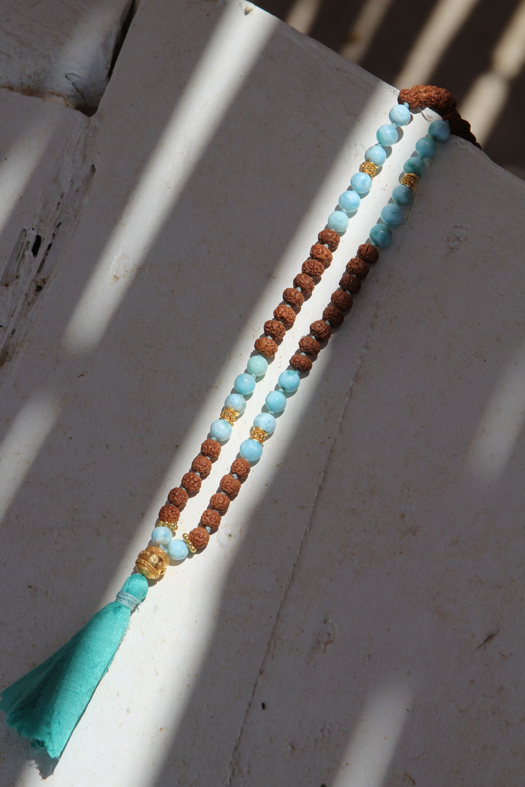 japamala 108 larimar rudraksha oro japamala 72 larimar rudraksha oro