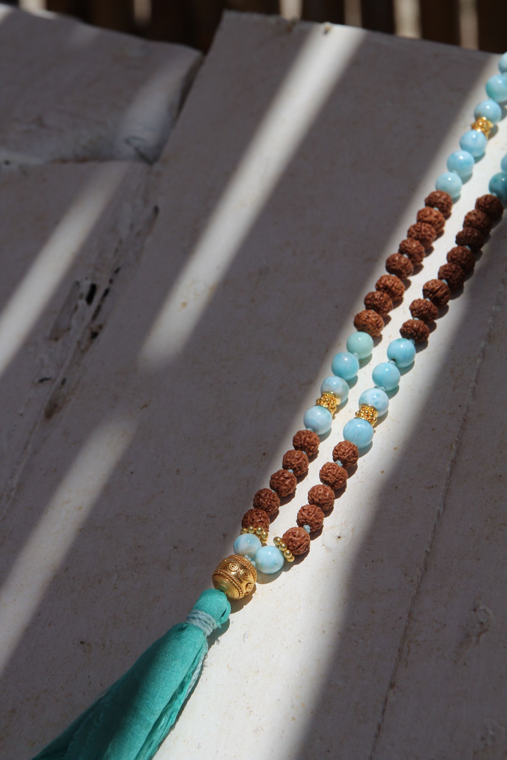 japamala 108 larimar rudraksha oro japamala 72 larimar rudraksha oro