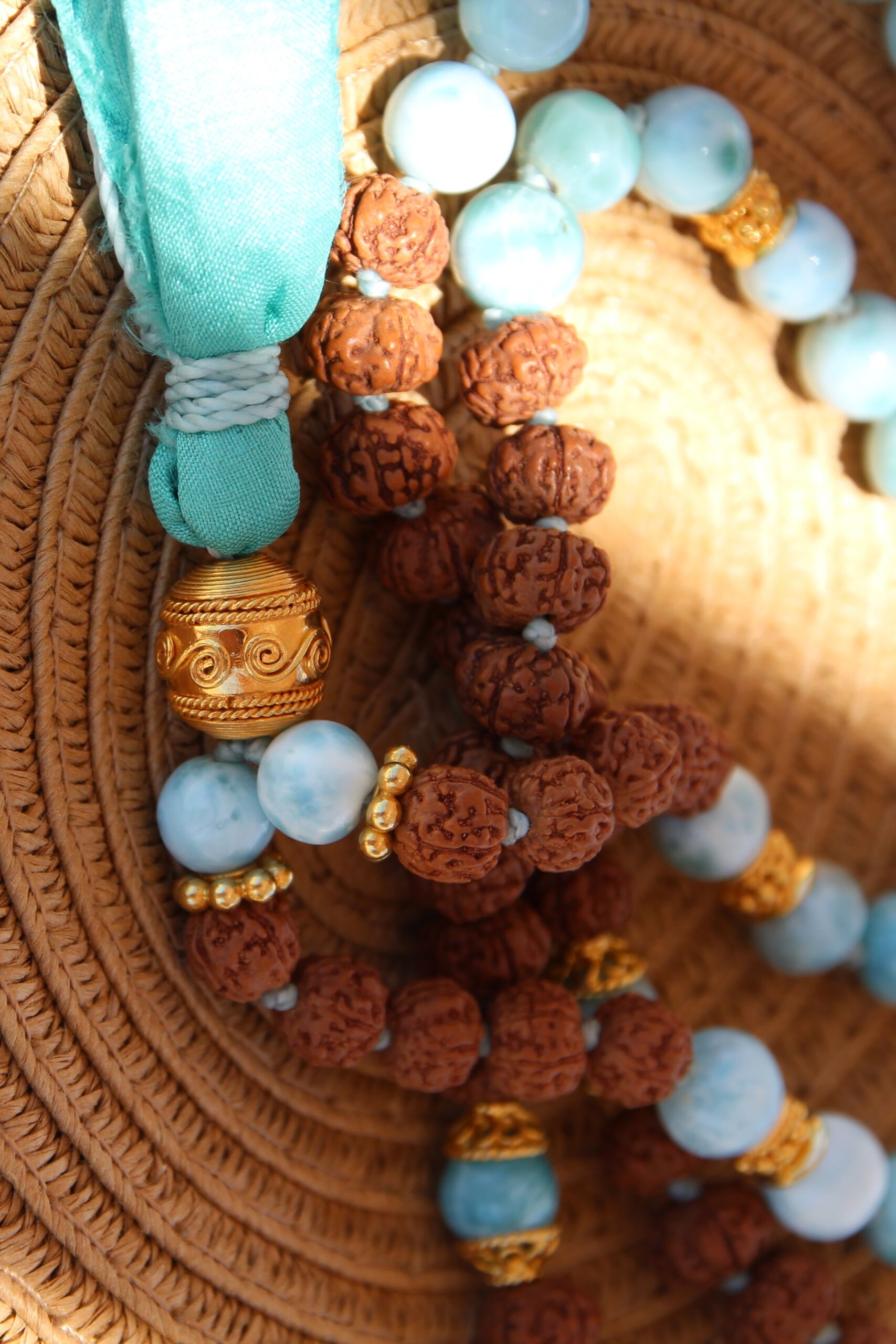 japamala 108 larimar rudraksha oro japamala 72 larimar rudraksha oro