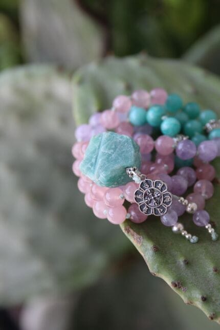 japamala amazzonite quarzo rosa ametista