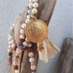 japamala botswana perle acquamarina rudraksha fiore della vita oro