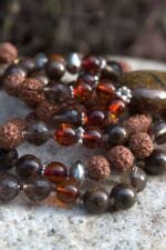 japamala bronzite ambra rudraksha quarzo fumè