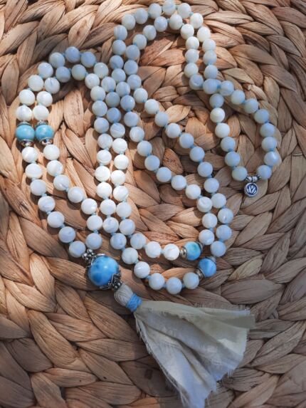 japamala madreperla larimar fiore di loto argento