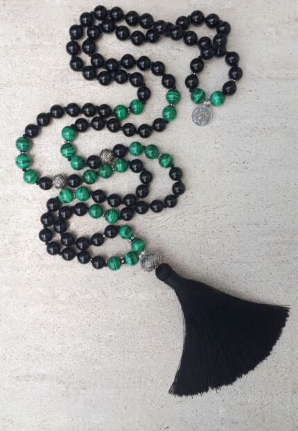 japamala malachite tormalina fiore di loto argento