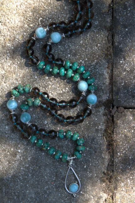 japamala turchese africano larimar quarzo fumè